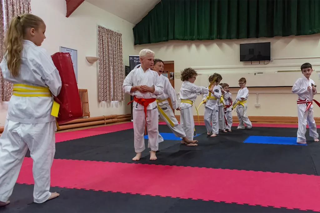 Junior karate students training together at St Martins Junior Karate Club