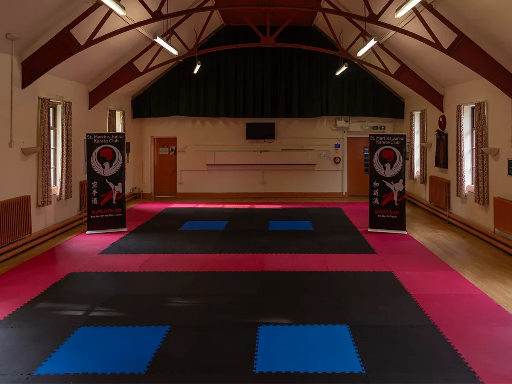 Slyne with Hest Memorial Hall set up for St Martins Junior Karate Club training