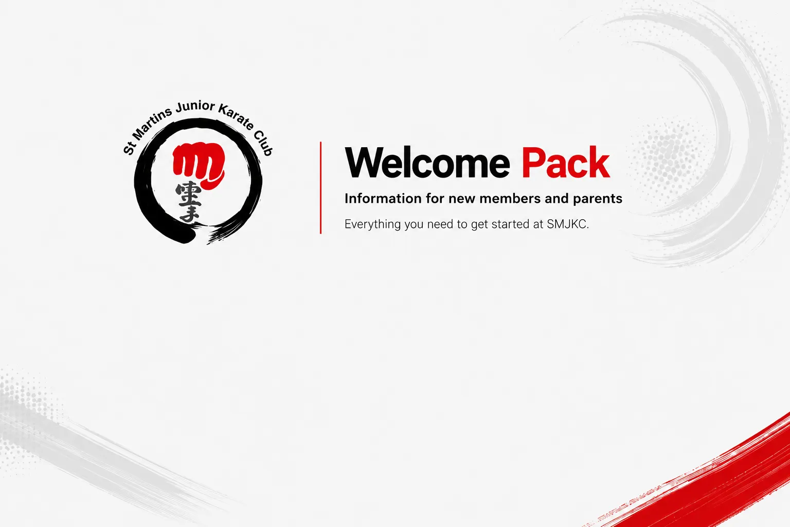 Cover graphic for the St Martins Junior Karate Club Welcome Pack